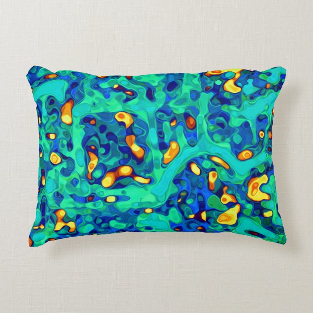 Blauw groen geel uniek patroon accent kussen (Voorkant)