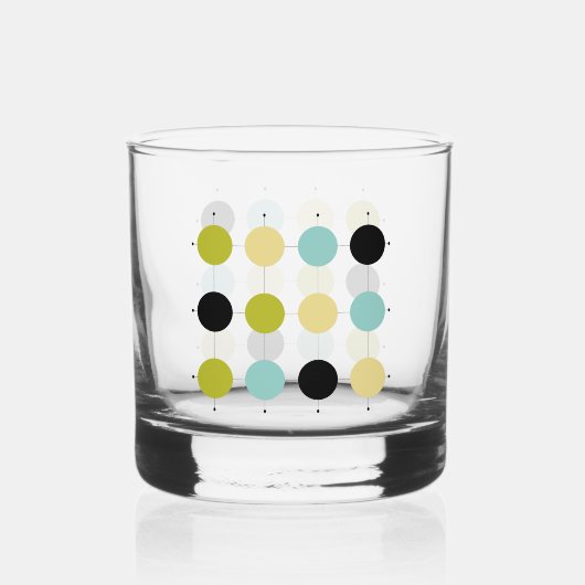 Blauw groen gele cirkels op een raster midden eeuw whisky glas (Voorkant)