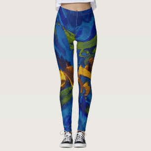 Blauw groen gele schildervlek leggings