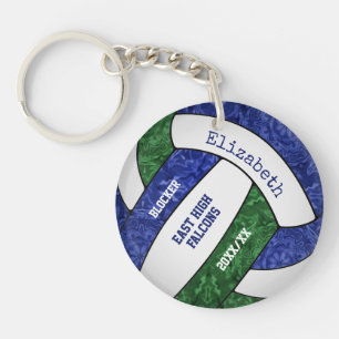 Blauw groen gepersonaliseerd team kleuren volleyba sleutelhanger