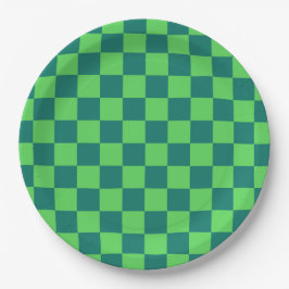 Blauw Groen Geruit Classic Retro Check Patroon Papieren Bordje