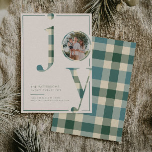 Blauw groen geruit familiefoto met Kerst Feestdagenkaart