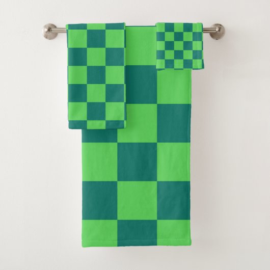 Blauw groen geruit gingham patroon bad handdoek (Insitu)