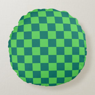 Blauw groen geruit gingham patroon rond kussen