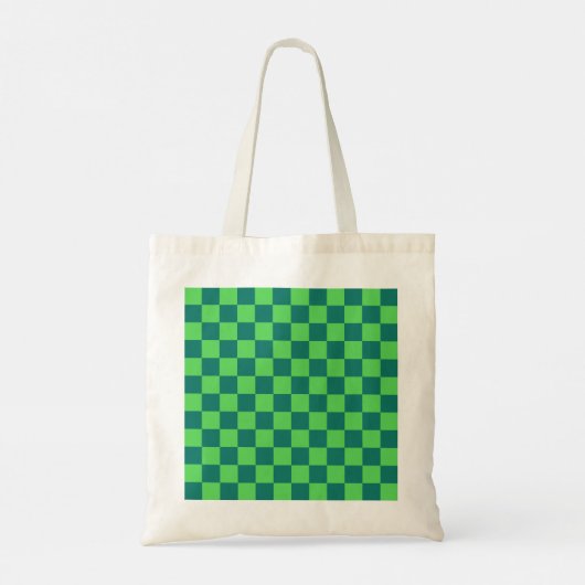 Blauw groen geruit gingham patroon tote bag (Achterkant)