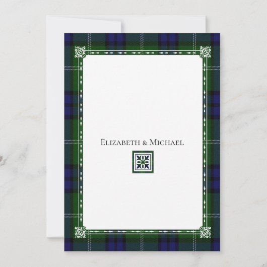 Blauw & Groen geruite, Tartan bruiloft uitnodiging (Voorkant)
