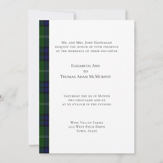 Blauw & Groen geruite, Tartan bruiloft uitnodiging (Achterkant)