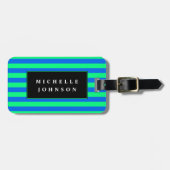 Blauw Groen Gestreept Bagagelabel (Voorkant horizontaal)