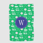Blauw & Groen Golf Monogram Golfhanddoek (Voorkant)