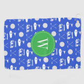 Blauw & Groen Golf Monogram Golfhanddoek (Horizontaal)