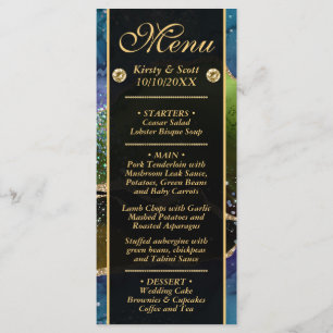 Blauw Groen Goud Glitter Agate Bruiloft Menu
