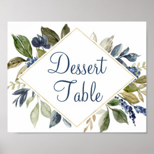 Blauw groen gouden blad dessert tafel bord poster