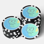 Blauw groen grijs 50ste verjaardag naam toevoegen poker chips (Opstapeling)