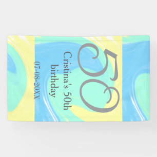 Blauw groen grijs 50ste verjaardag naam toevoegen  spandoek