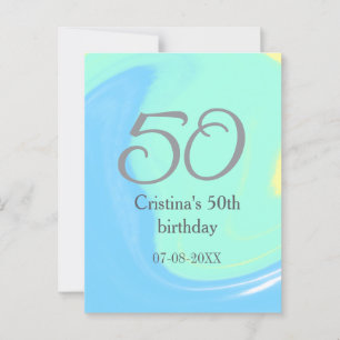 Blauw groen grijs 50ste verjaardag voeg naam datum briefkaart