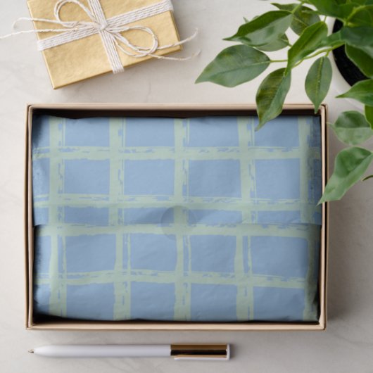 Blauw Groen Hand Geschilderd Raster Patroon Weefse Tissuepapier (Geschenk)