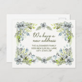 Blauw groen handgeschreven bloemen Nieuw adres Aankondigingskaart (Voorkant / Achterkant)