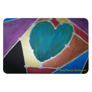 Blauw groen hart met mozaïekthema magneet