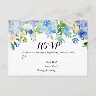Blauw Groen Hydrangea Bloemenbruiloft RSVP Kaart