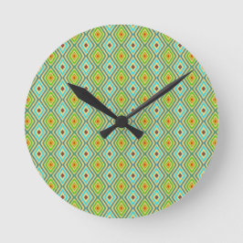Blauw Groen Koele Tinten Diamant Patroon Ronde Klok