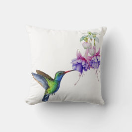 Blauw Groen Kolibrie met Paarse Bloemen Kussen