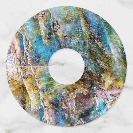 Blauw Groen Labradorite Edelsteen Wijnglaslabel (Achterkant)