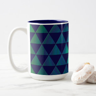 Blauw Groen Mandala Geometrisch Driehoekpatroon Tweekleurige Koffiemok