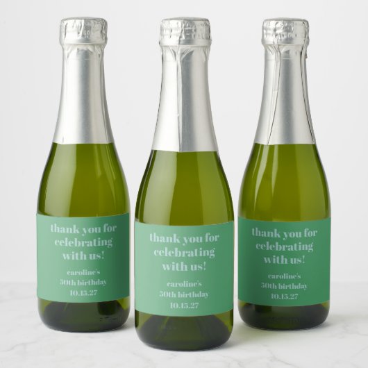 Blauw Groen Moderne Douane 50e Verjaardag Dank u Sparkling Wijnetiket (Flessen)
