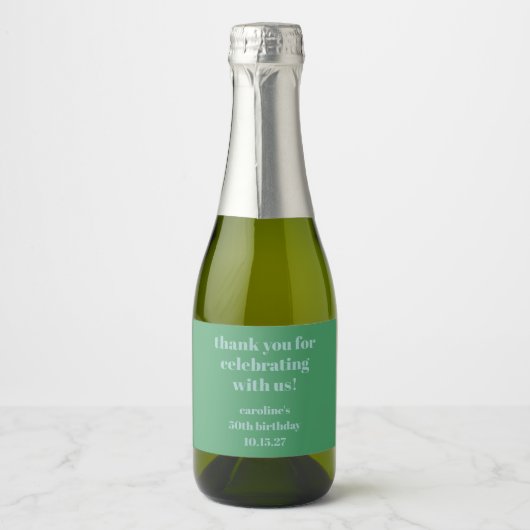 Blauw Groen Moderne Douane 50e Verjaardag Dank u Sparkling Wijnetiket (Voorkant)