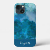 Blauw & Groen Moderne Waterverf Aangepaste monogra Case-Mate iPhone Case (Achterkant)