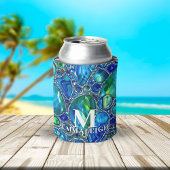 Blauw Groen Mousserend Glas Pareltjes Monogrammed Blikjeskoeler