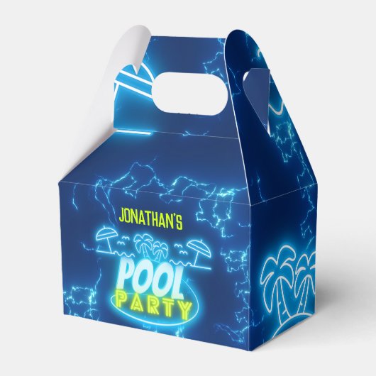 Blauw Groen Neon Gloeiende Jongens Verjaardag Pool Bedankdoosjes (Voorkant Zijde)