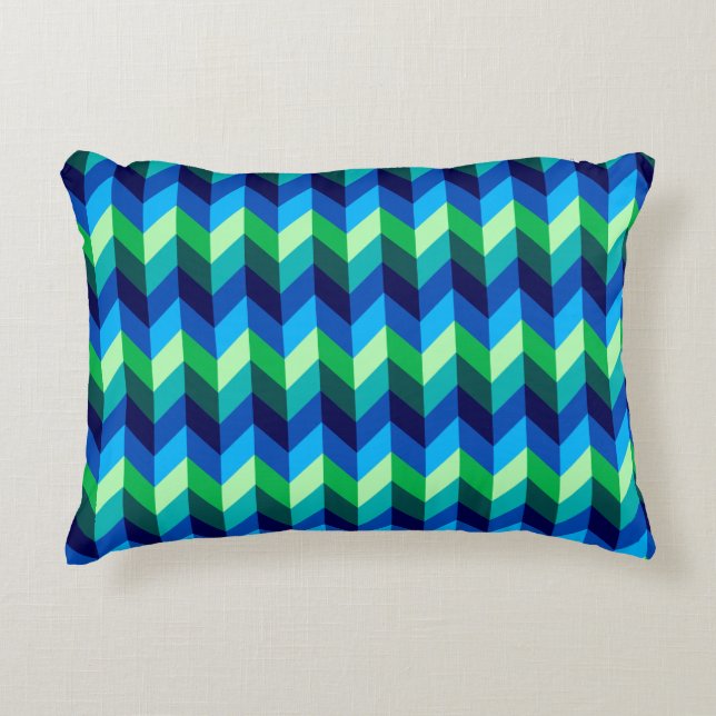 Blauw Groen Ombre Chevrons Accent Kussen (Voorkant)
