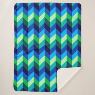 Blauw Groen Ombre Chevrons Grote Sherpa Deken