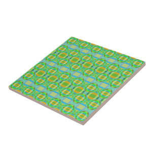 Blauw Groen Oranje Paars Crème Traliewerk Patroon Tegeltje