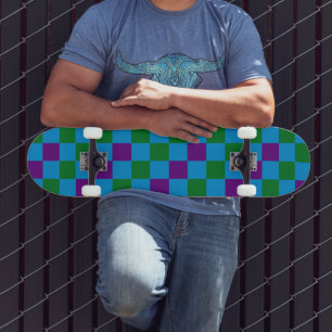 Blauw Groen Paars Geruit Patroonontwerp  Skateboard
