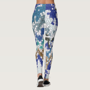 Blauw groen Paars grijs uniek patroon Leggings