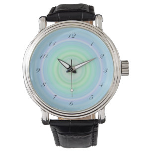 Blauw Groen pastel Bullseye script zwarte cijfers Horloge