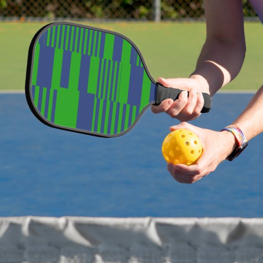 Blauw Groen Patchwork Strepen Design  Pickleball Paddle (Insitu)