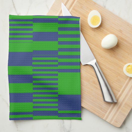 Blauw Groen Patchwork Strepen Design Theedoek (Quarter Fold)