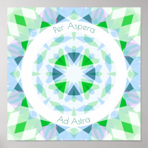 Blauw groen Per Aspera Ad Astra Sterren Motivatie Poster