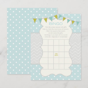 Blauw Groen Polka Dots Baby shower Bingo Spel Kaar Uitnodiging Briefkaart
