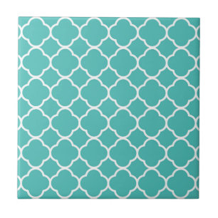 Blauw-groen Quatrefoil-patroon Tegeltje