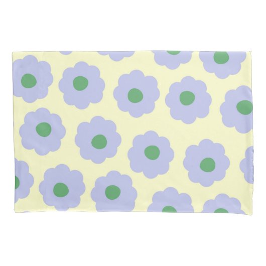 Blauw Groen Retro Y2K Speels Pastel Bloempatroon Kussensloop (Voorkant)