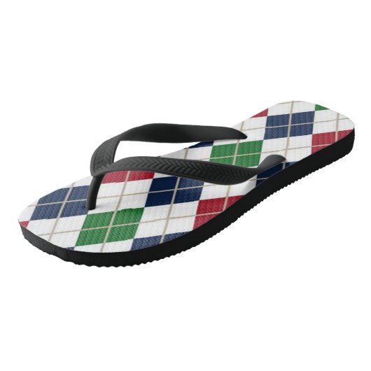 Blauw Groen Rood Wit Argyle Teenslippers (Schuin)