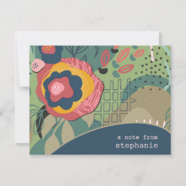 Blauw Groen & Roze Abstracte Bloemen Custom Flat Notitiekaartje