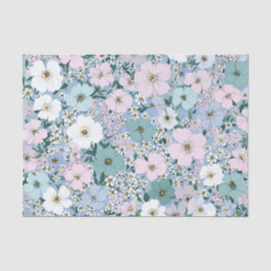 Blauw Groen Roze Ditsy Pastel Boho Vintage Bloem Tissuepapier
