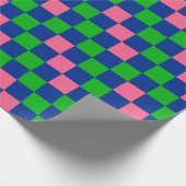 Blauw Groen Roze Geruit Patroonontwerp  Cadeaupapier (Hoek)