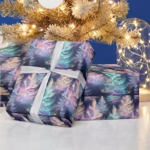 Blauw Groen Roze Paarse Bomen Moderne Kerst Cadeaupapier