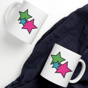 Blauw Groen Roze Zwart Neon Sterren Koffiemok